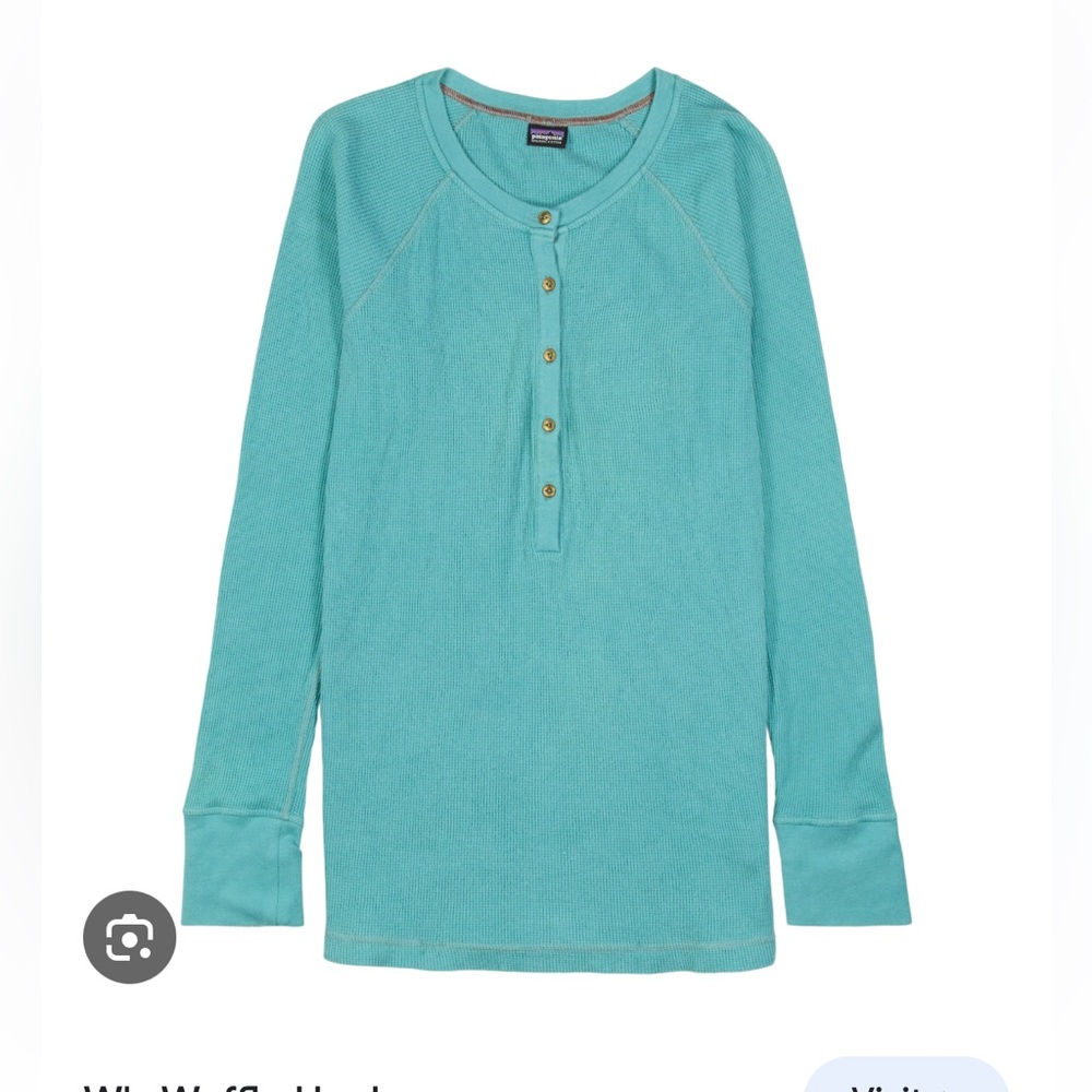 Patagonia Waffle Henley Teal Crew Neck Size 8